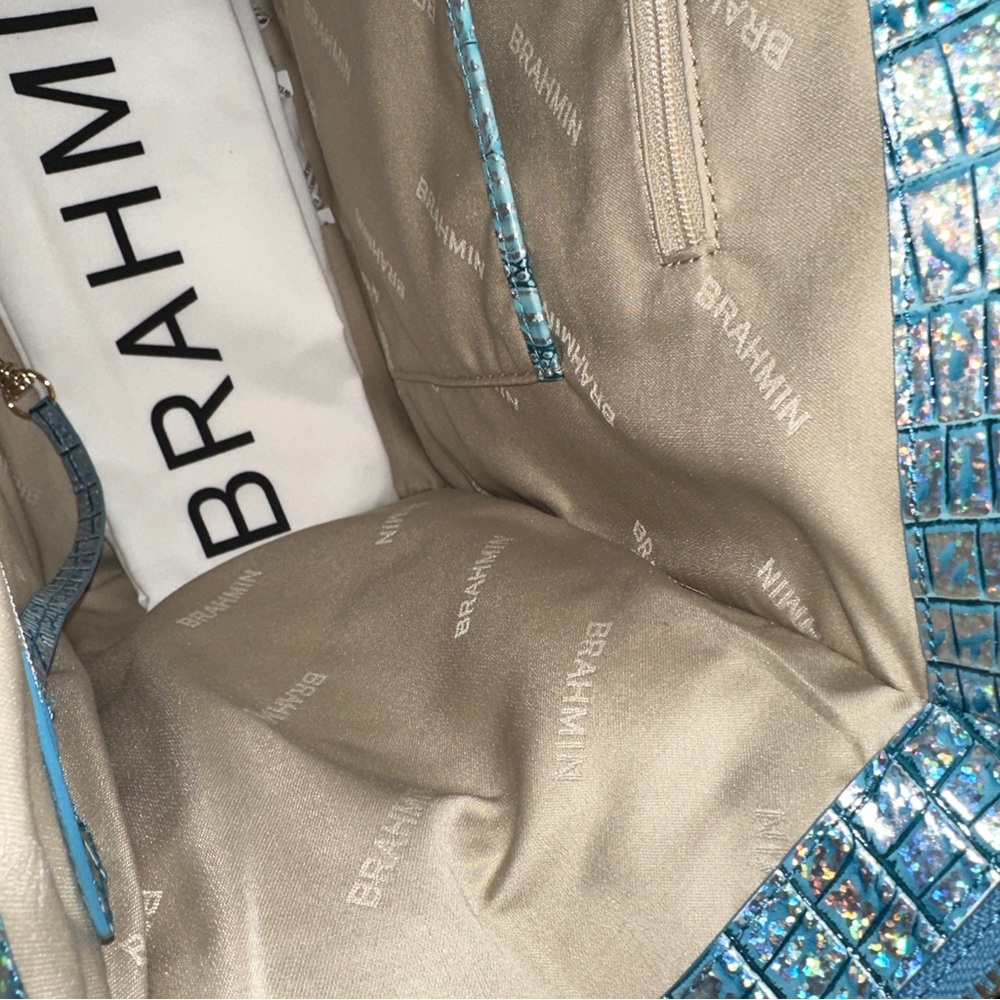 Brahmin Caroline Arctic Blue Melbourne Genuine Leather Large Satchel Purse New - Picture 16 of 16
